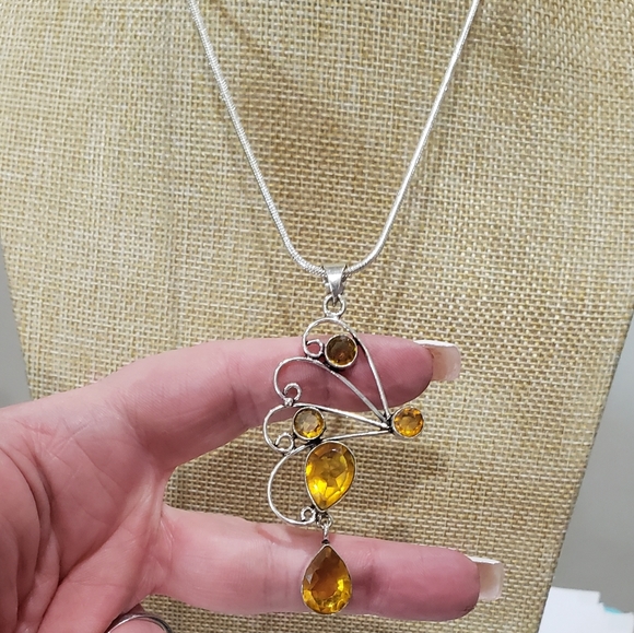Beautiful Handmade Large Citrine Gemstone 925 Pendant Necklace - Picture 9 of 12